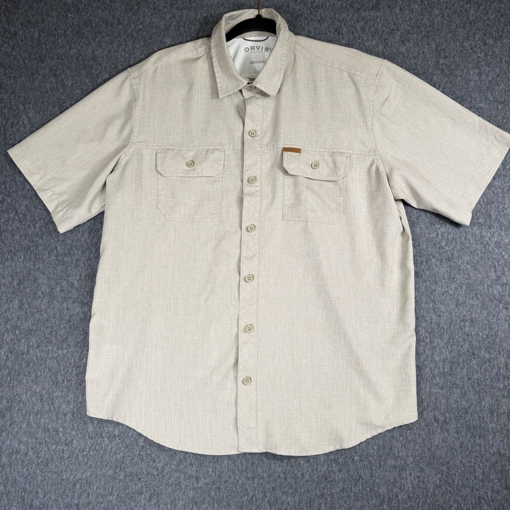 Orvis Tech Shirt Mens L Cream Color‎ Outdoor Hiking Performance Quick Dry Work